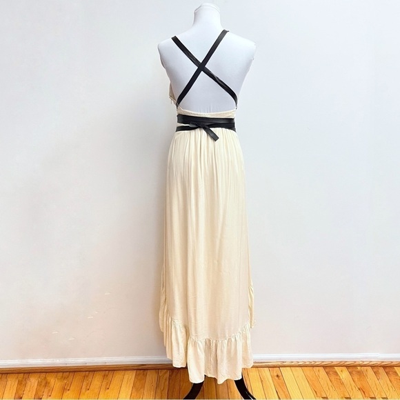 Twelfth Street Edgy Boho Leather Strappy Embroidered cream Cascading Maxi Dress - Picture 9 of 14